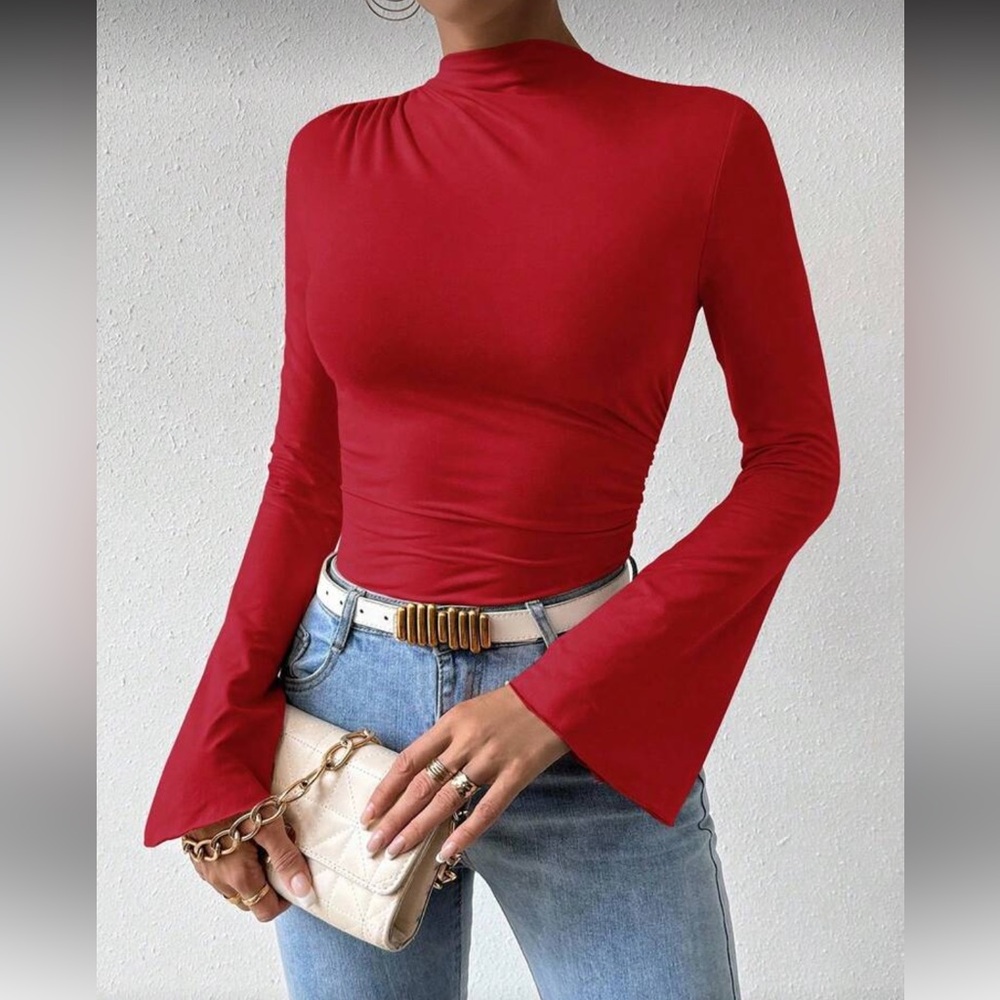 Elegant Black Long Sleeve Women's Bodysuit Top - Picture 7 of 16